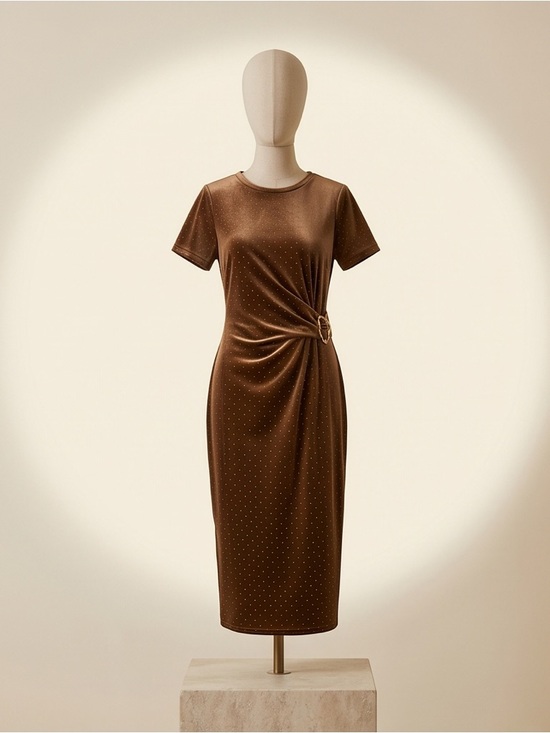 Ivy dress Dresses & Skirts - Brown Short-Sleeve Knot-Detail Sheath Dress